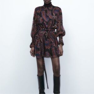 Zara Red and Black Ruffled Tie Front Dress